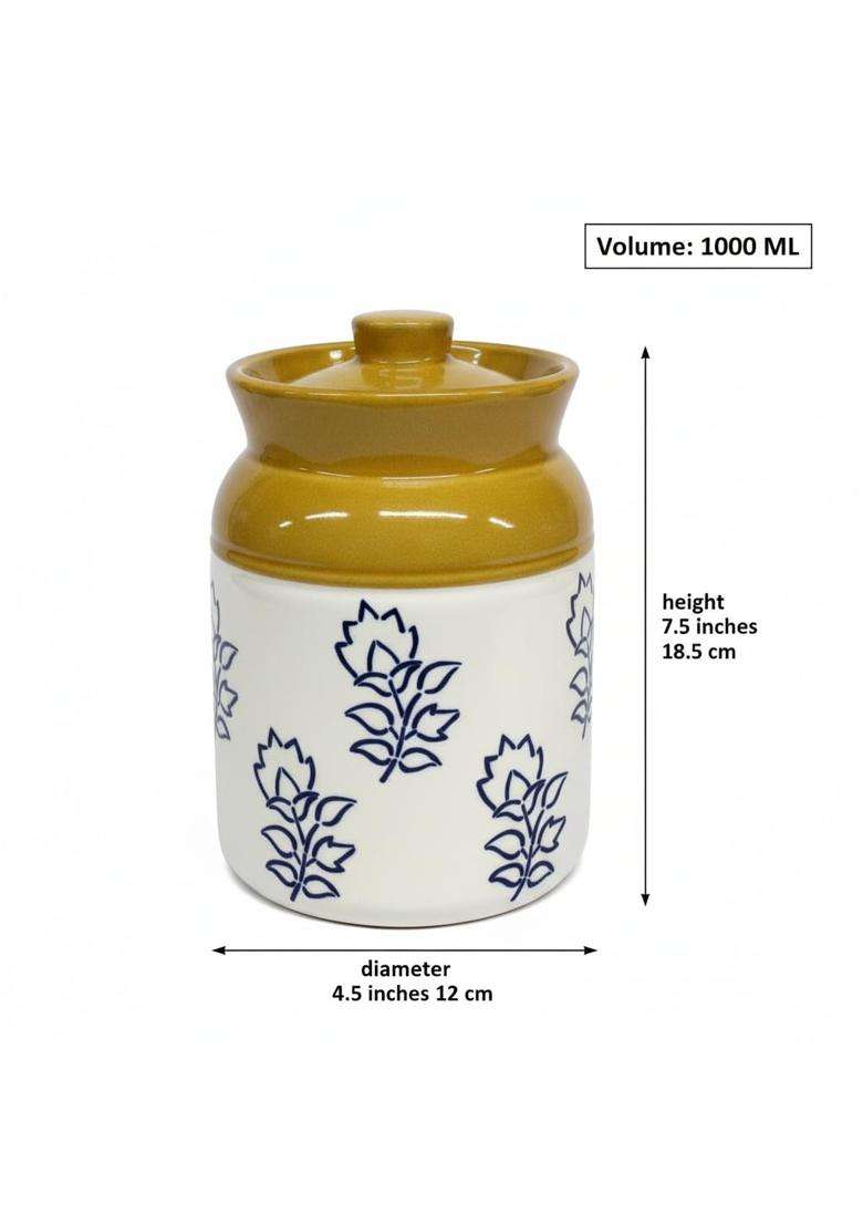 Kraftlik Handicrafts Ceramic Jars Table Pickle Jar | 1000 ml | 33.8 fl oz | Handcrafted | With Lid - Indya