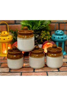 SHRIYAM CRAFT Ceramic Pickle Jar Container | 200 ml | 6.8 fl oz | Pack of 4