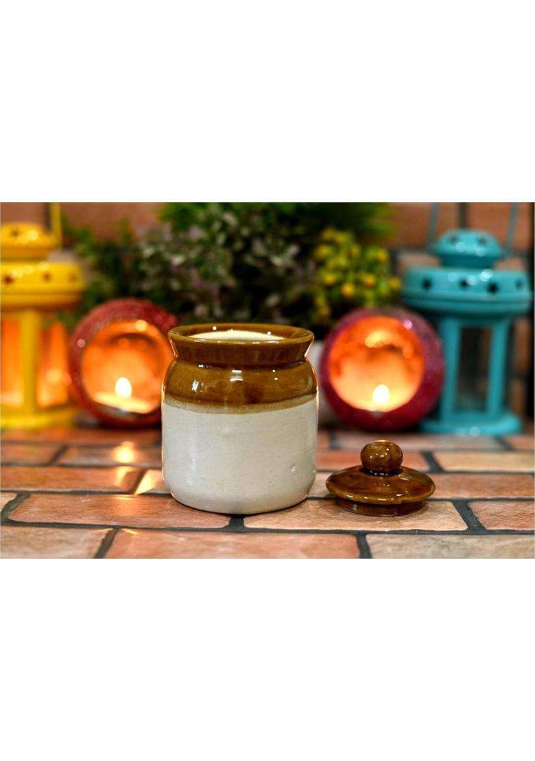SHRIYAM CRAFT Ceramic Pickle Jar Container | 200 ml | 6.8 fl oz | Pack of 4 - Indya