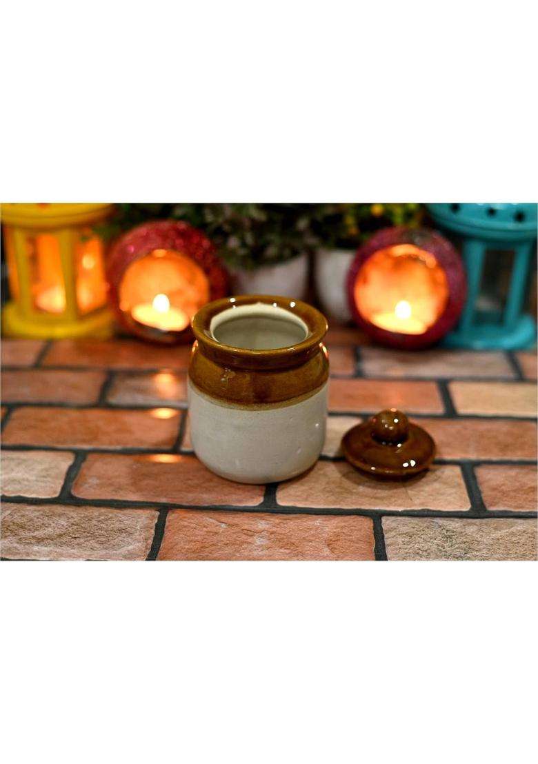 SHRIYAM CRAFT Ceramic Pickle Jar Container | 200 ml | 6.8 fl oz | Pack of 4 - Indya