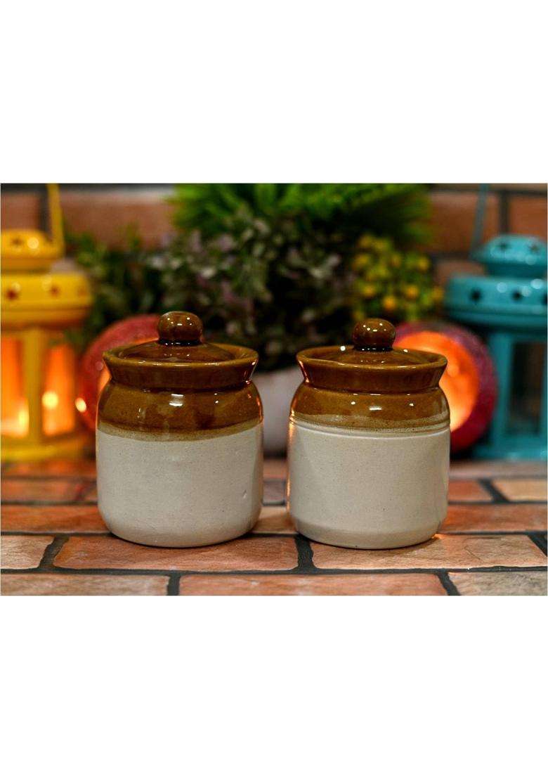 SHRIYAM CRAFT Ceramic Pickle Jar Container | 200 ml | 6.8 fl oz | Pack of 4 - Indya