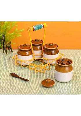 HC THE CRAFTS Ceramic Pickle Jar Set with Lid | 300 ml | 10.1 fl oz | Pack of 4