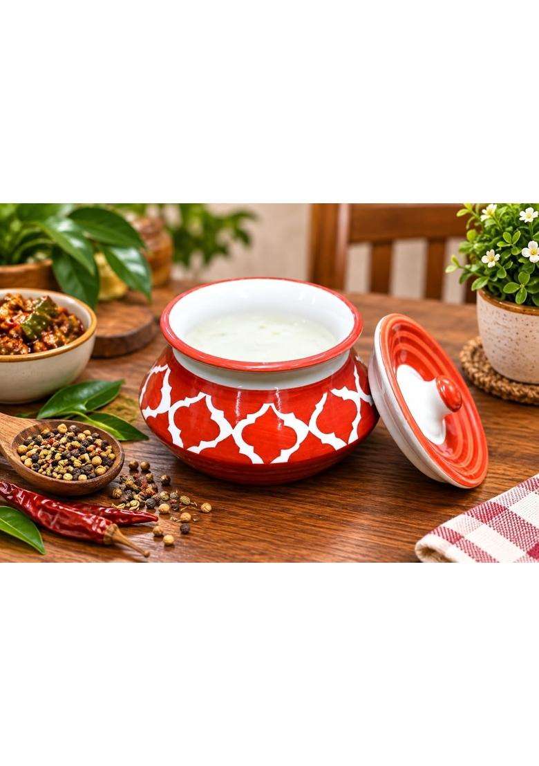 HC THE CRAFTS Ceramic Handi Cooking Pot Pickle Jar Set with Lid | 300 ml | 10.1 fl oz - Indya