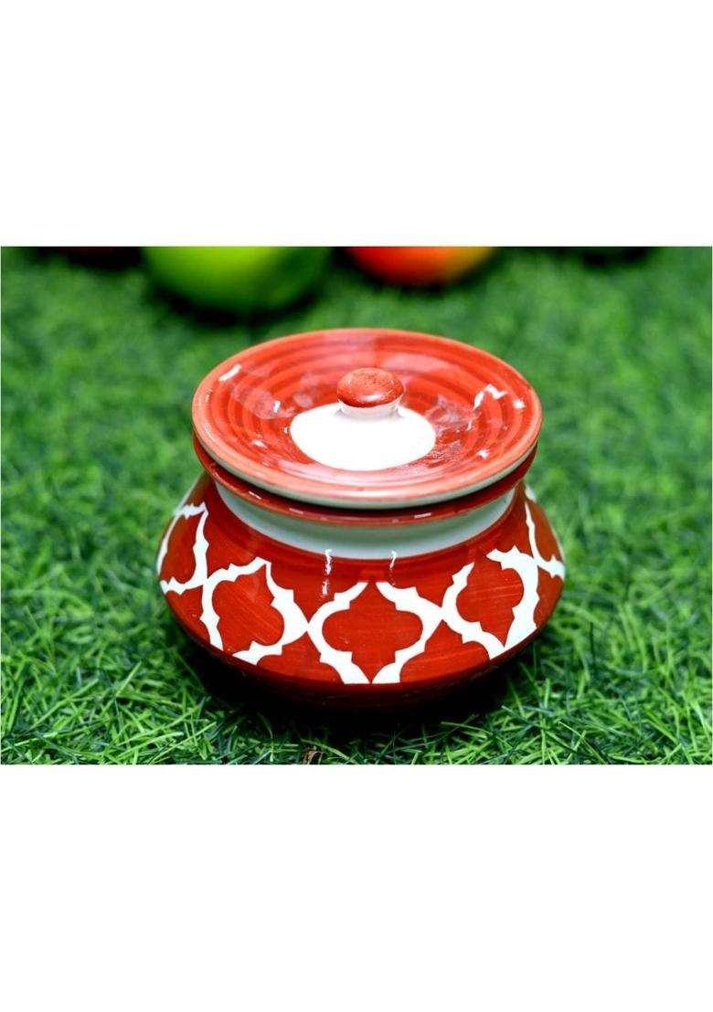 HC THE CRAFTS Ceramic Handi Cooking Pot Pickle Jar Set with Lid | 300 ml | 10.1 fl oz - Indya