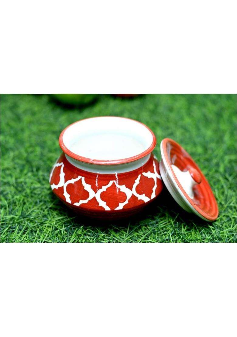 HC THE CRAFTS Ceramic Handi Cooking Pot Pickle Jar Set with Lid | 300 ml | 10.1 fl oz - Indya