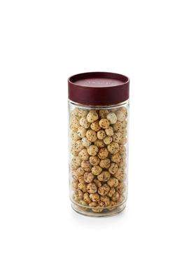 CELLO Modustack Glassy Storage Jars for Kitchen Maroon | 1000 ml | 33.8 fl oz | Lead Free