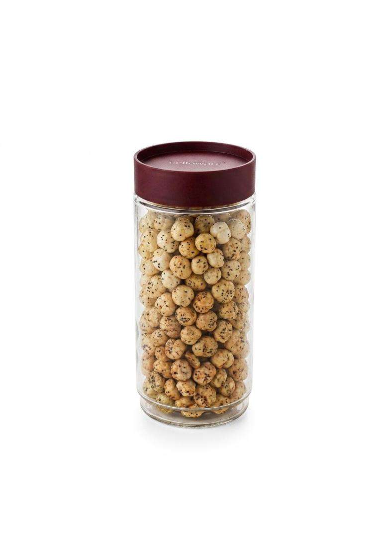 CELLO Modustack Glassy Storage Jars for Kitchen Maroon | 1000 ml | 33.8 fl oz | Lead Free - Indya