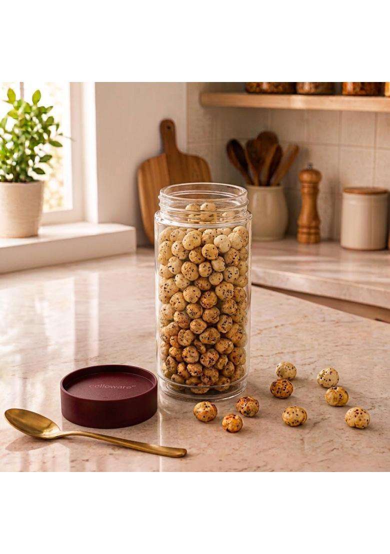 CELLO Modustack Glassy Storage Jars for Kitchen Maroon | 1000 ml | 33.8 fl oz | Lead Free - Indya