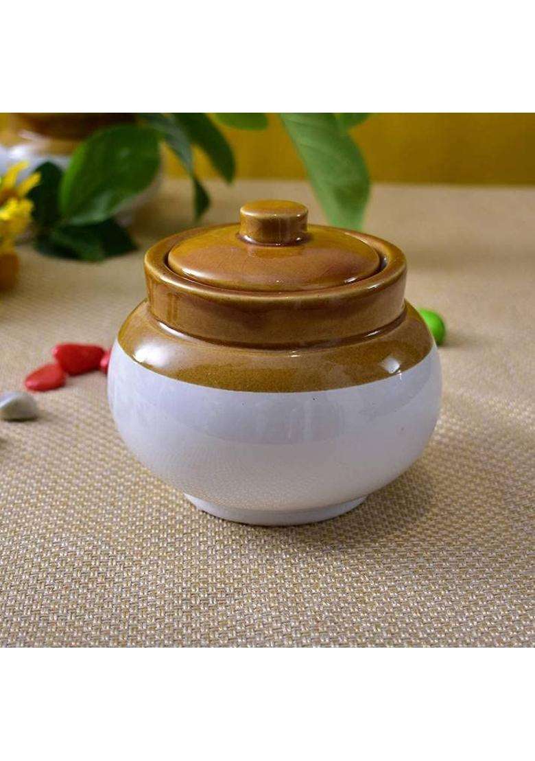 SHRIYAM CRAFTS Ceramic Handmade Pickle Jar Set with Lid | 200 ml | 6.8 fl oz - Indya