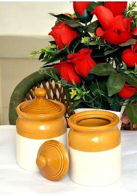 SHRIYAM CRAFT Old Fashioned Handmade Ceramic Pickle Jar Set with Lid | 500 ml | 16.9 fl oz | 2-Piece Set