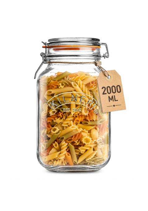 Kilner Premium Airtight Square Clip Top Glass Jar for Food Storage | 2 L | 2.1 Qt | BPA Free