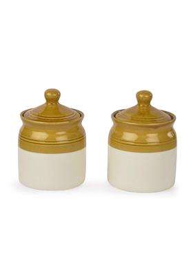 SHRIYAM CRAFT Handmade Ceramic Dining Table Pickle Cookie Jar Set with Lid | 200 ml | 6.8 fl oz | 2-Piece Set