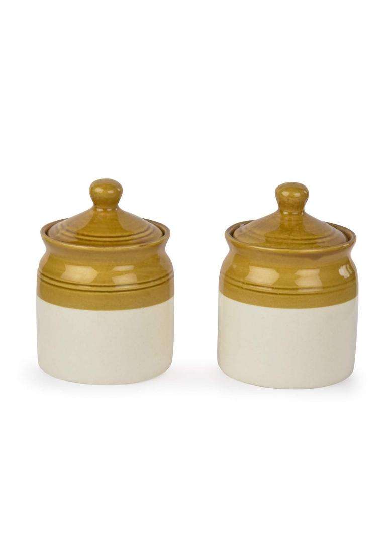 SHRIYAM CRAFT Handmade Ceramic Dining Table Pickle Cookie Jar Set with Lid | 200 ml | 6.8 fl oz | 2-Piece Set - Indya