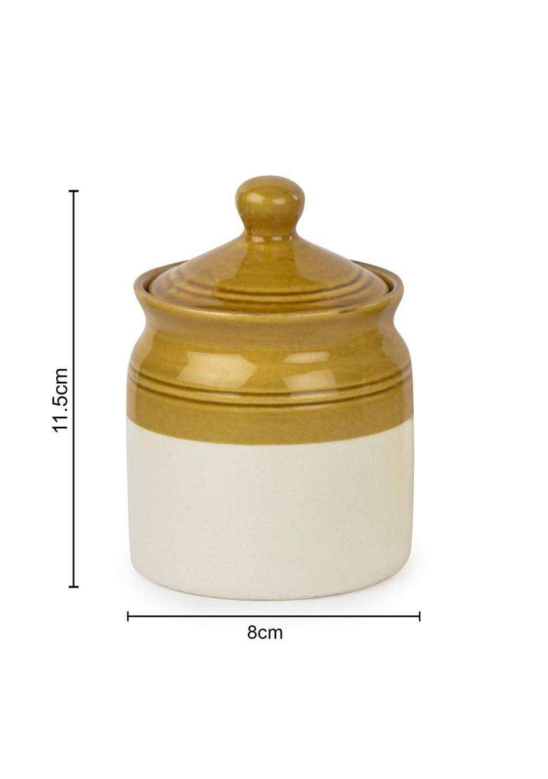 SHRIYAM CRAFT Handmade Ceramic Dining Table Pickle Cookie Jar Set with Lid | 200 ml | 6.8 fl oz | 2-Piece Set - Indya
