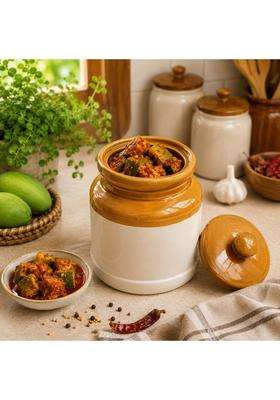 Pure Source India Ceramic Pickle Jar with Lid | 1 L | 1.1 Qt