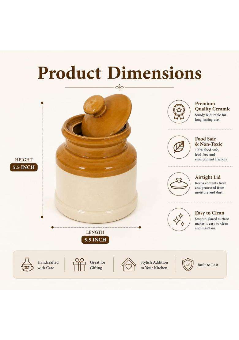 Pure Source India Ceramic Pickle Jar with Lid | 1 L | 1.1 Qt - Indya