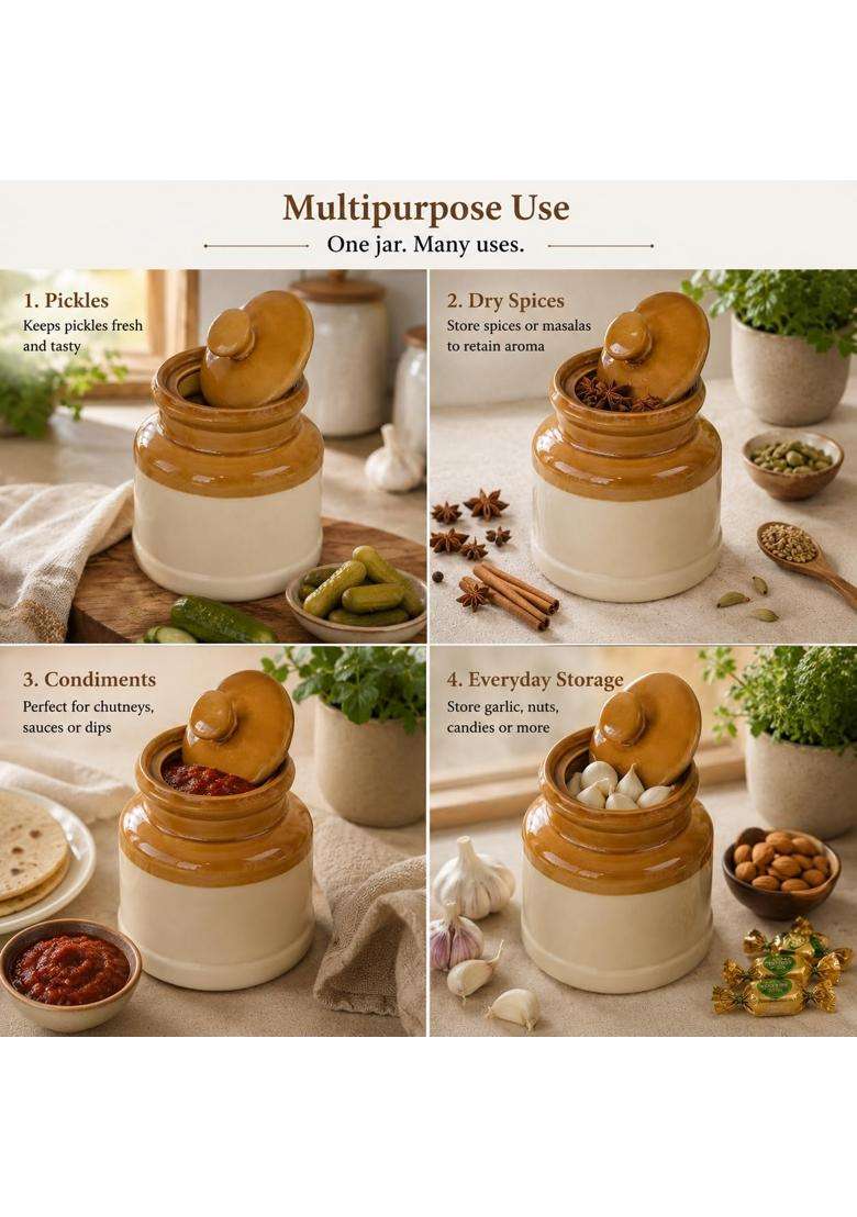 Pure Source India Ceramic Pickle Jar with Lid | 1 L | 1.1 Qt - Indya