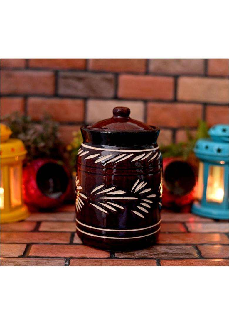 Jetwals Ceramic Handmade Pickle Jar Set with Lid JARS | 1000 ml | 33.8 fl oz | Pack of 2 - Indya