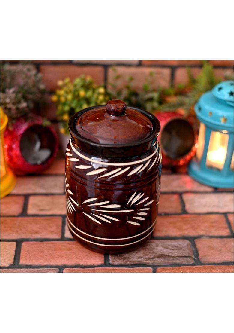 Jetwals Ceramic Handmade Pickle Jar Set with Lid JARS | 1000 ml | 33.8 fl oz | Pack of 2 - Indya