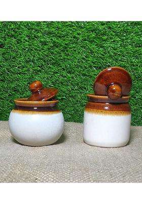 SHRIYAM CRAFT Ceramic Small Size Pickle Jar with Lota Water Pot Shape | 250 ml | 8.5 fl oz