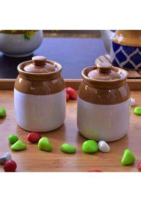 SHRIYAM CRAFT Ceramic Pickle Jar Container Jar | 700 ml | 23.7 fl oz | Pack of 2