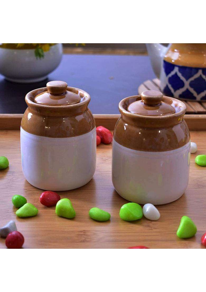 SHRIYAM CRAFT Ceramic Pickle Jar Container Jar | 700 ml | 23.7 fl oz | Pack of 2 - Indya