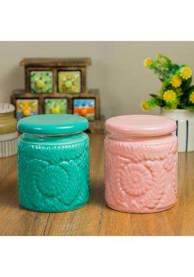ClayStone Ceramic Embossing Jar Set Handmade | 1000 ml | 33.8 fl oz | Pack of 2