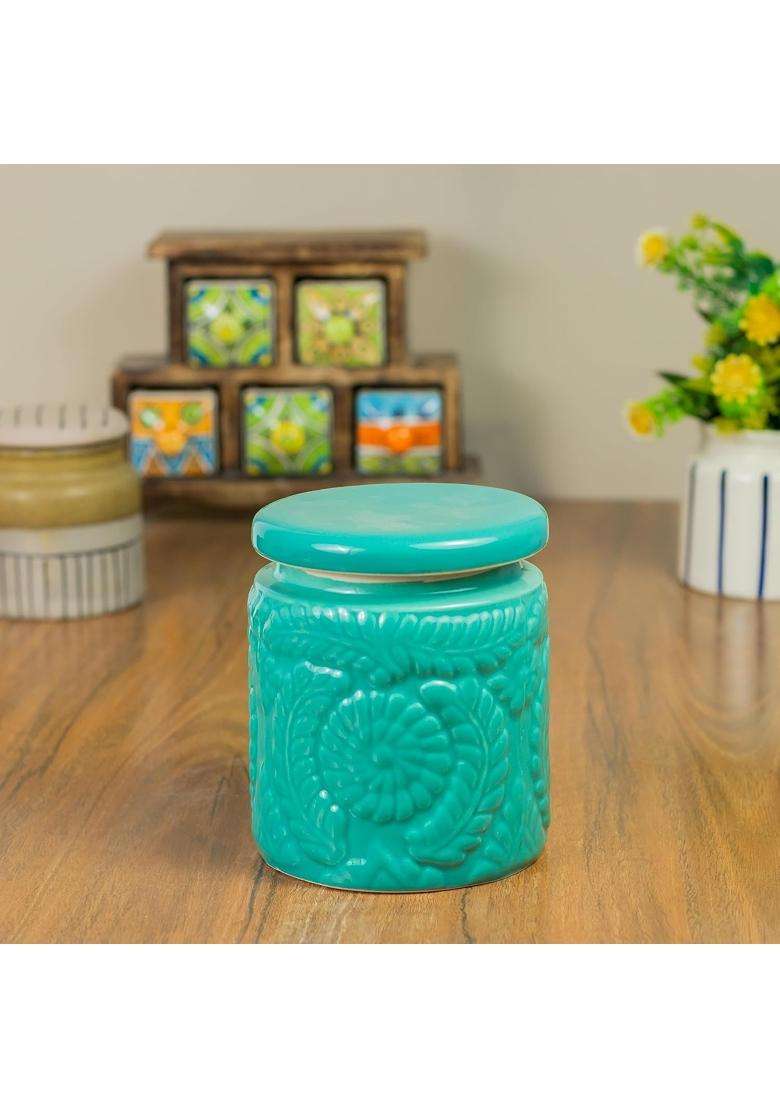 ClayStone Ceramic Embossing Jar Set Handmade | 1000 ml | 33.8 fl oz | Pack of 2 - Indya