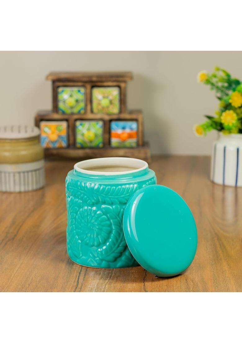 ClayStone Ceramic Embossing Jar Set Handmade | 1000 ml | 33.8 fl oz | Pack of 2 - Indya