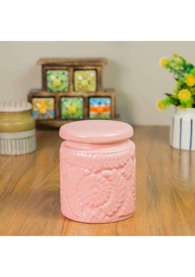 ClayStone Ceramic Embossing Jar Set Handmade | 1000 ml | 33.8 fl oz | Pack of 2 - Indya