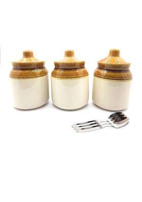 HC THE CRAFTS The Crafts Ceramic Handmade Pickle Jar Set with Lid | 200 ml | 6.8 fl oz | Pack of 3
