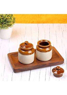 HC THE CRAFTS Jar for Pickle Ceramic Barni Container | 300 ml | 10.1 fl oz | Pack of 2