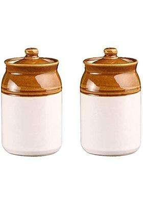 SHRIYAM CRAFT Shriyam Ceramic Jars Table Pickle Jar | 1000 ml | 33.8 fl oz | Pack of 2