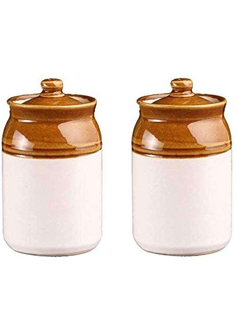 SHRIYAM CRAFT Shriyam Ceramic Jars Table Pickle Jar | 1000 ml | 33.8 fl oz | Pack of 2 - Indya