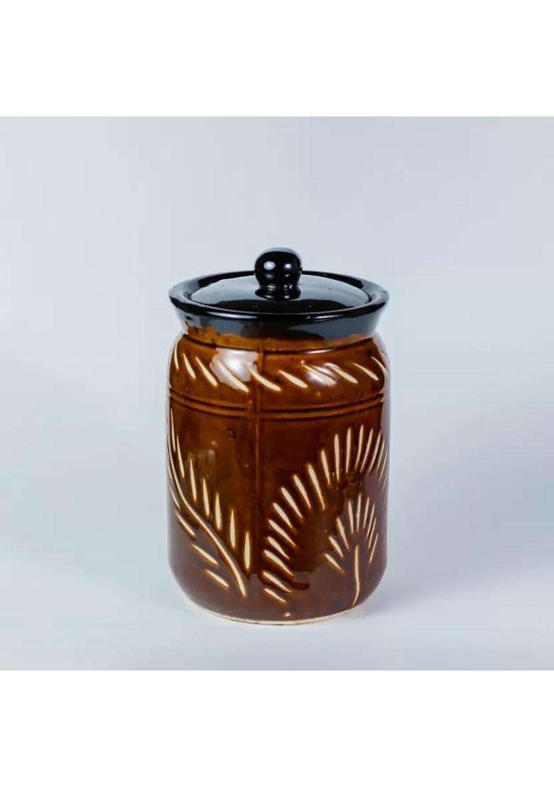 HC THE CRAFTS Dining Table Pickle Jar Ceramic Jars Containers Jars Brown Jars | 1000 ml | 33.8 fl oz | Pack of 2 - Indya