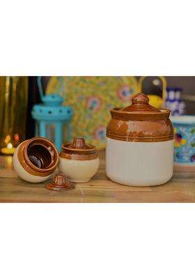 HC THE CRAFTS Old Fashioned Handmade Ceramic Pickle Jar Set with Lid | 800 ml | 27.1 fl oz
