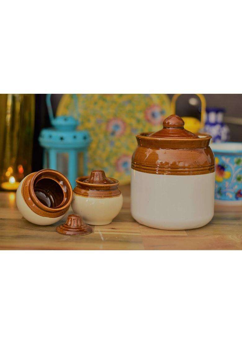 HC THE CRAFTS Old Fashioned Handmade Ceramic Pickle Jar Set with Lid | 800 ml | 27.1 fl oz - Indya