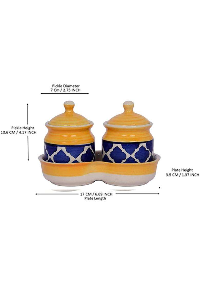 Kraftlik Handicrafts Kreative Homes Ceramic Jars with Lid and Holding Tray Multipurpose Barni | Pack of 2 - Indya