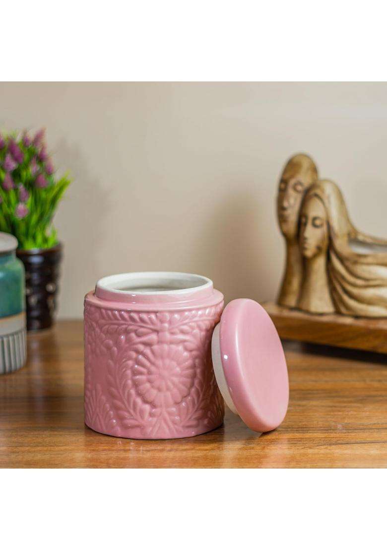 ClayStone Ceramic Floral Jar Set Handmade | 1000 ml | 33.8 fl oz | Pack of 2 - Indya