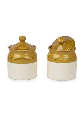 HC THE CRAFTS Handmade Ceramic Dining Table Pickle Cookie Jar Set with Lid | 200 ml | 6.8 fl oz | 2-Piece Set