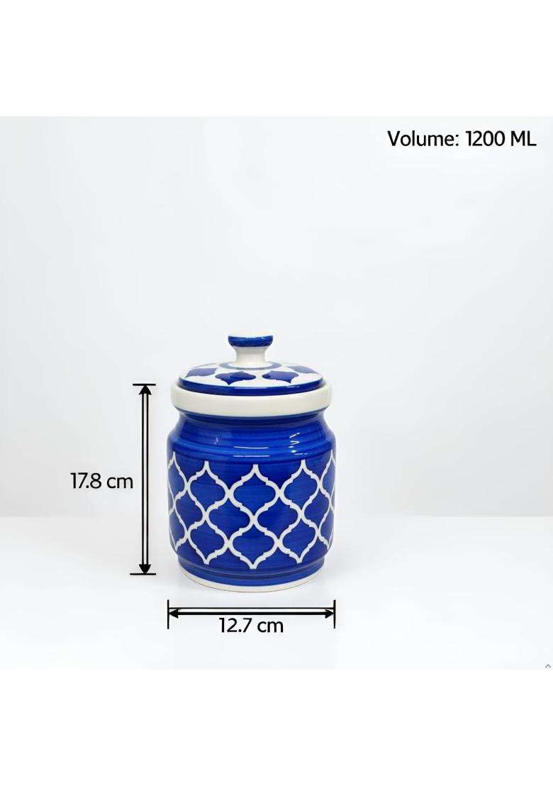 Kraftlik Handicrafts Ceramic Jars with Lid Multipurpose Barni for Chutney | 1200 ml | 40.6 fl oz - Indya