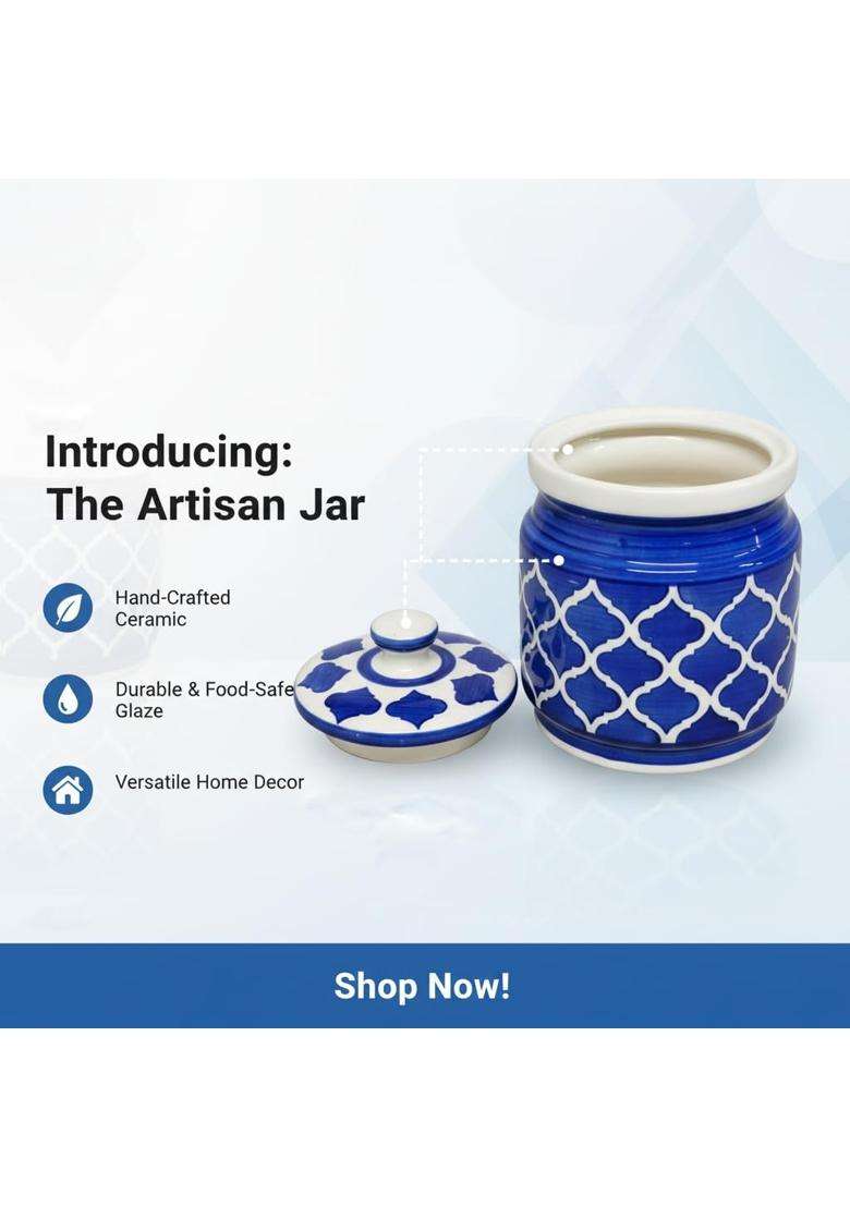 Kraftlik Handicrafts Ceramic Jars with Lid Multipurpose Barni for Chutney | 1200 ml | 40.6 fl oz - Indya