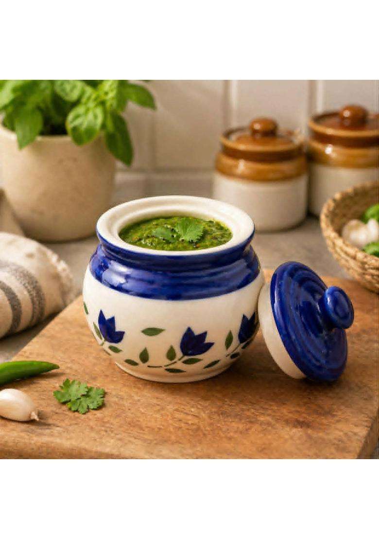 Lupaava Handmade Ceramic Chutney Jar with Ceramic Lid | 250 ml | 8.5 fl oz | Dishwasher Safe | Microwave Safe - Indya