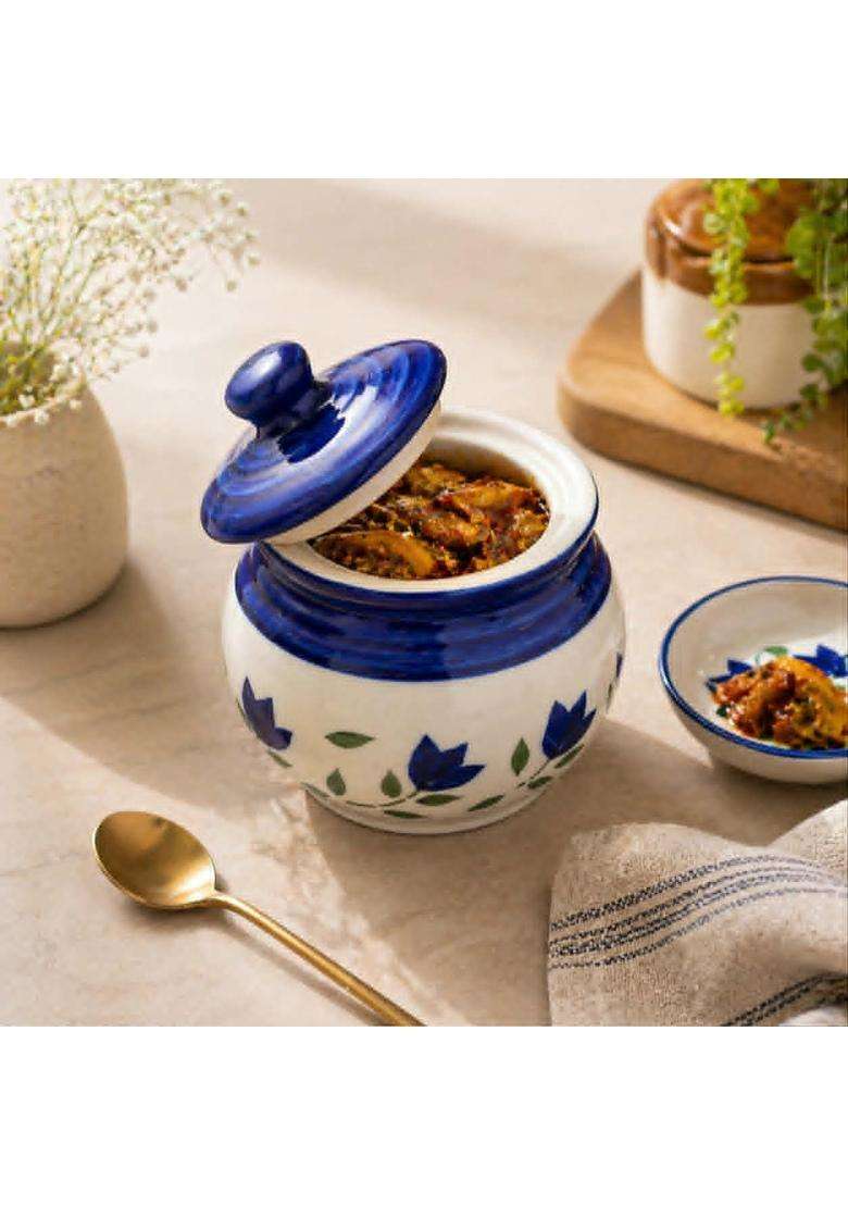Lupaava Handmade Ceramic Chutney Jar with Ceramic Lid | 250 ml | 8.5 fl oz | Dishwasher Safe | Microwave Safe - Indya