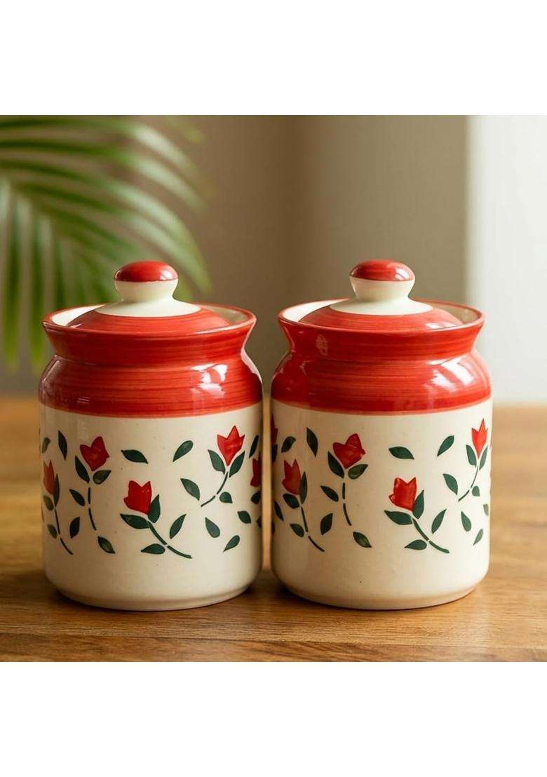VOIDROP Multipurpose Storage Ceramic Pickle Set Jars with Lid | 300 ml | 10.1 fl oz | 2-Piece Set - Indya