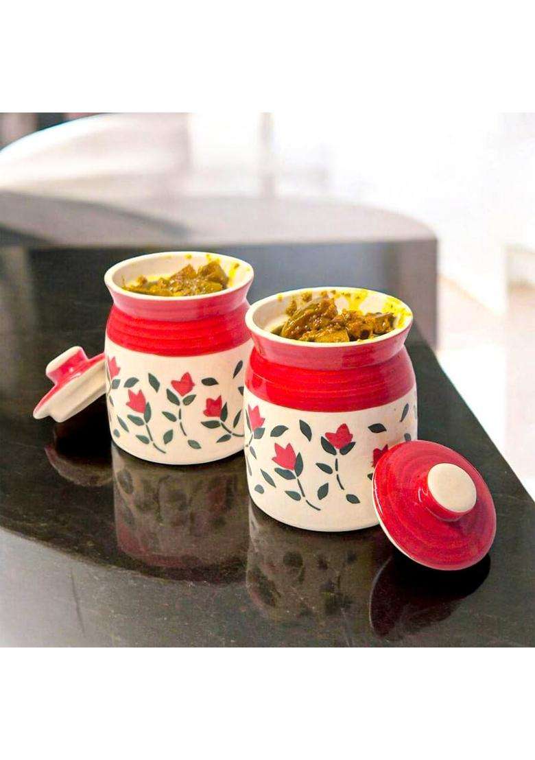 VOIDROP Multipurpose Storage Ceramic Pickle Set Jars with Lid | 300 ml | 10.1 fl oz | 2-Piece Set - Indya