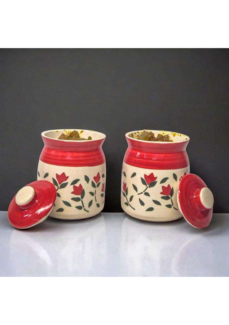 VOIDROP Multipurpose Storage Ceramic Pickle Set Jars with Lid | 300 ml | 10.1 fl oz | 2-Piece Set - Indya