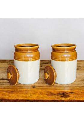 ClayStone Ceramic Achaar Jar Set | 2000 ml | 67.6 fl oz | Pack of 2