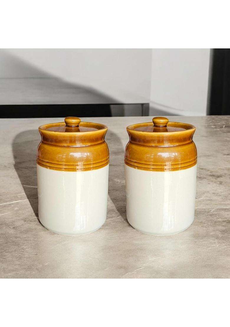 ClayStone Ceramic Achaar Jar Set | 2000 ml | 67.6 fl oz | Pack of 2 - Indya
