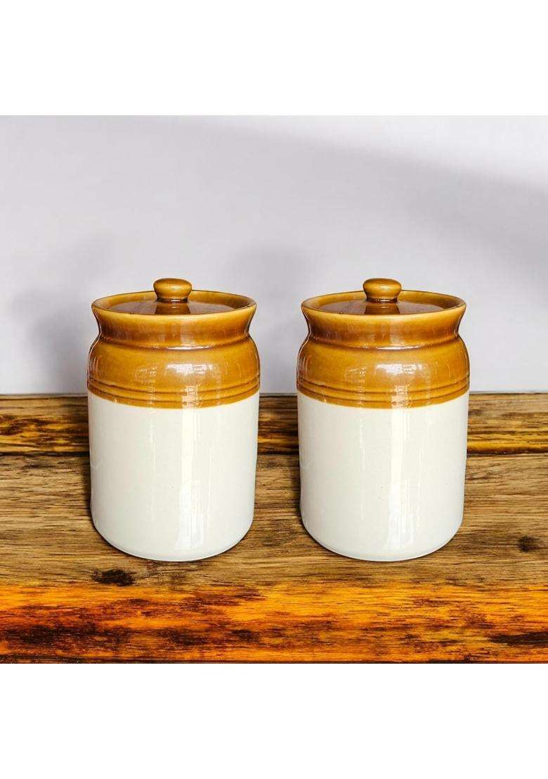 ClayStone Ceramic Achaar Jar Set | 2000 ml | 67.6 fl oz | Pack of 2 - Indya